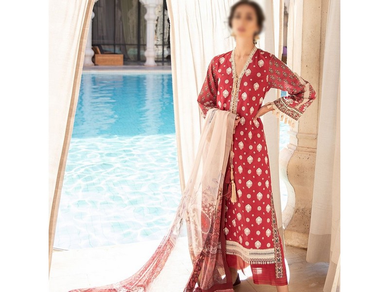 All-Over Print Embroidered Lawn Suit 2024 with Chiffon Dupatta