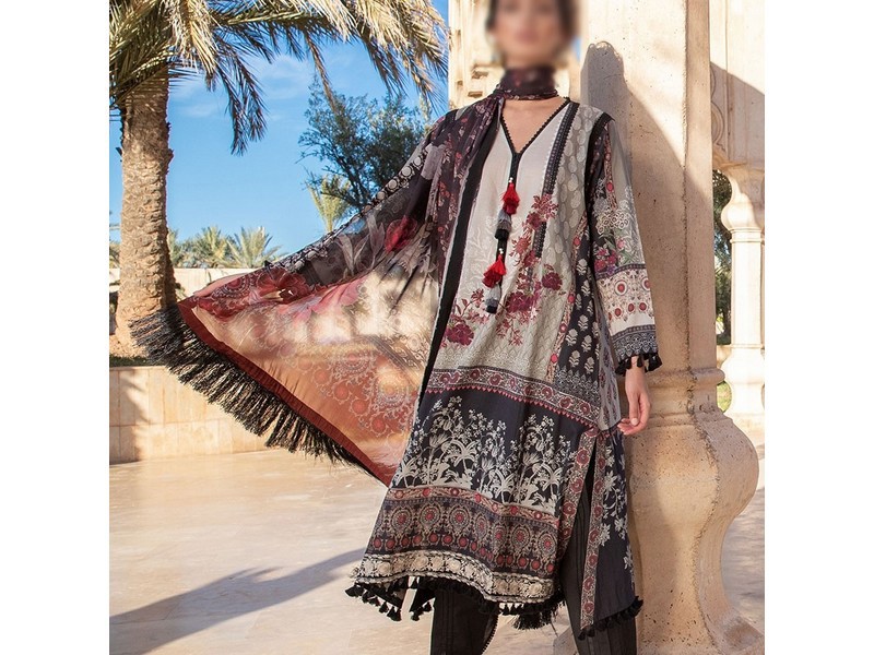 All-Over Print Embroidered Lawn Suit 2024 with Chiffon Dupatta