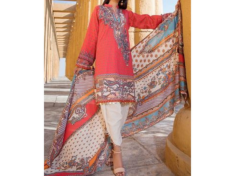 Digital All-Over Chunri Print Lawn Dress with Diamond Dupatta