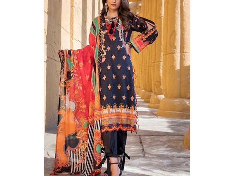 Digital All-Over Chunri Print Lawn Dress with Diamond Dupatta