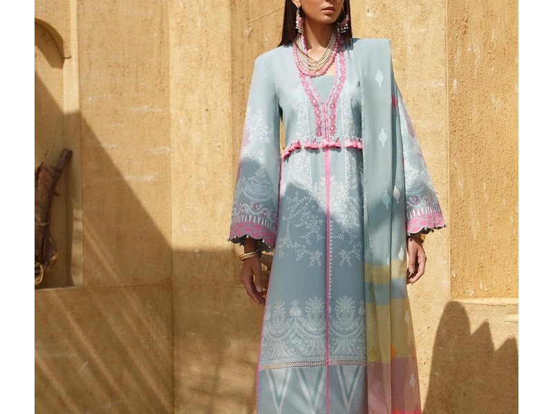Embroidered EID Lawn Dress 2024 with Printed Chiffon Dupatta