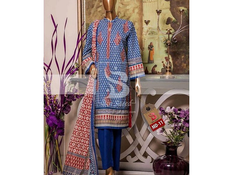 All-Over Print Embroidered Lawn Dress 2024 with Chiffon Dupatta