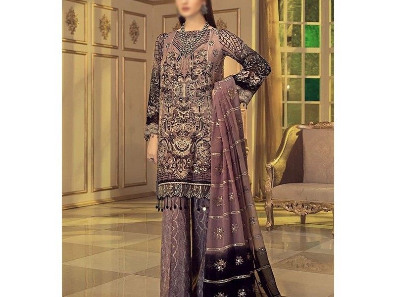 Elegant Embroidered Purple Chiffon Wedding Dress 2024