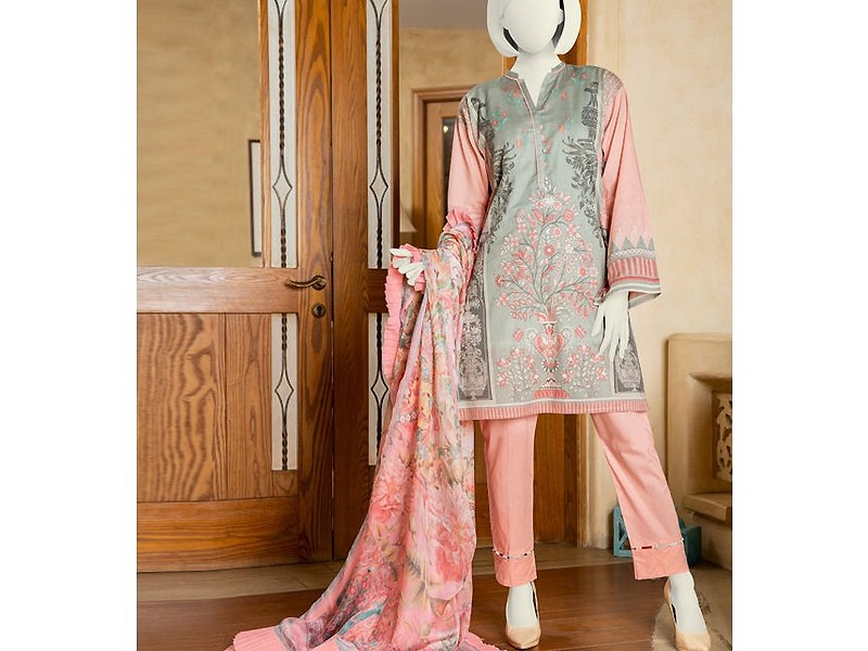 Elegant Embroidered Lawn Suit 2024 with Chiffon Dupatta