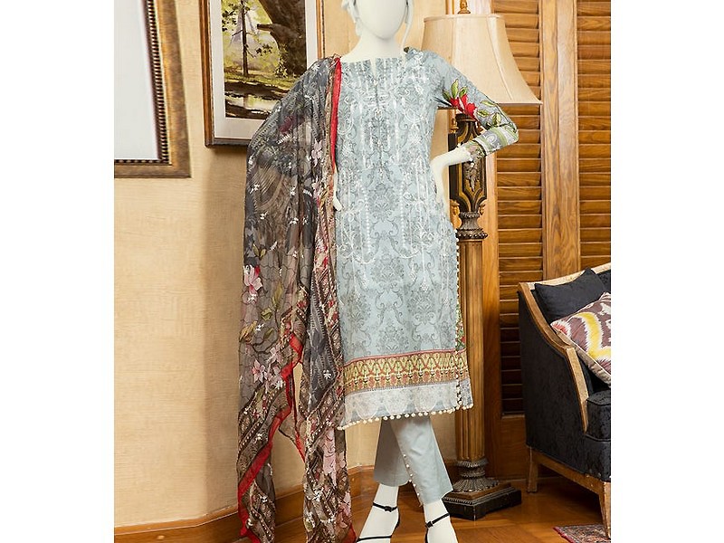 Elegant Embroidered Lawn Suit 2024 with Chiffon Dupatta