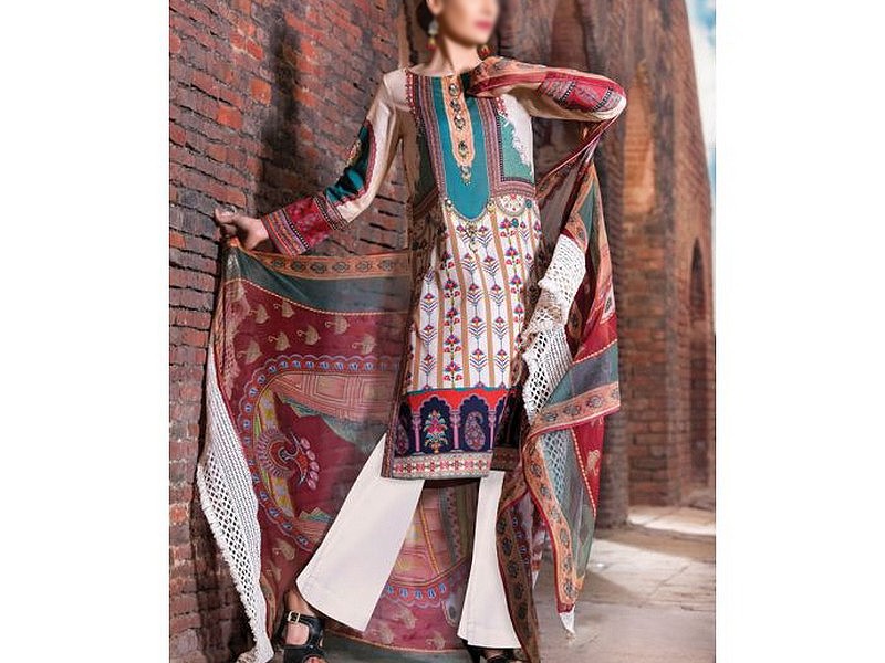 Digital All-Over Chunri Print Lawn Dress with Diamond Dupatta