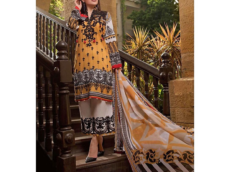 Elegant Sequins Embroidered Lawn Suit 2024 with Diamond Organza Dupatta