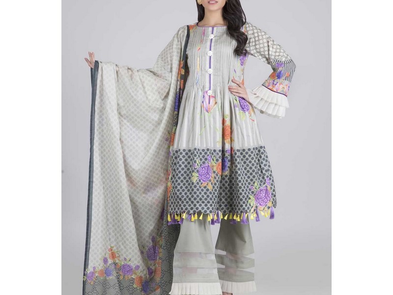 Elegant Embroidered Lawn Suit 2024 with Chiffon Dupatta