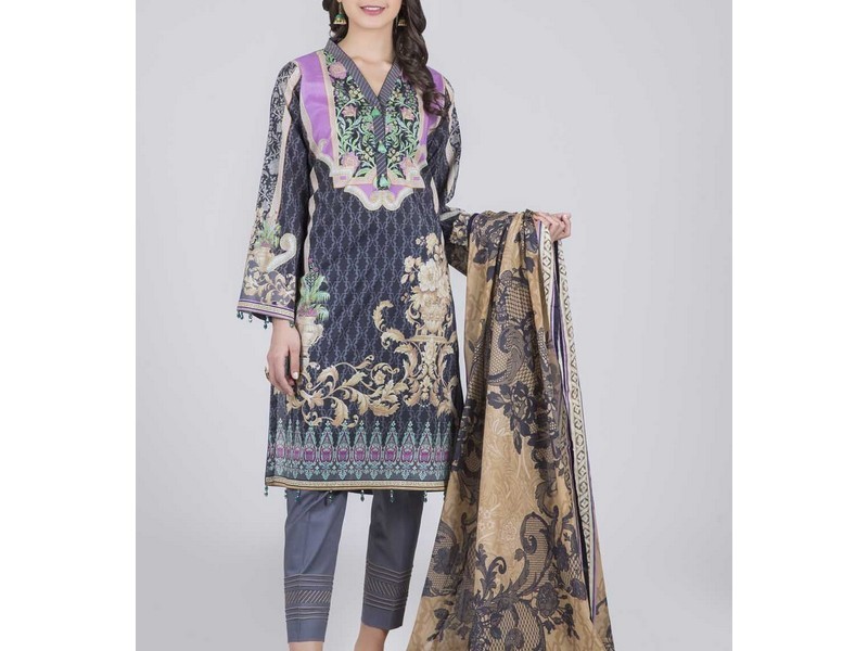 Elegant Embroidered Lawn Suit 2024 with Chiffon Dupatta