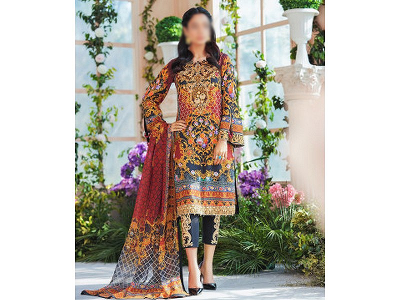 Digital All-Over Chunri Print Lawn Dress with Diamond Dupatta