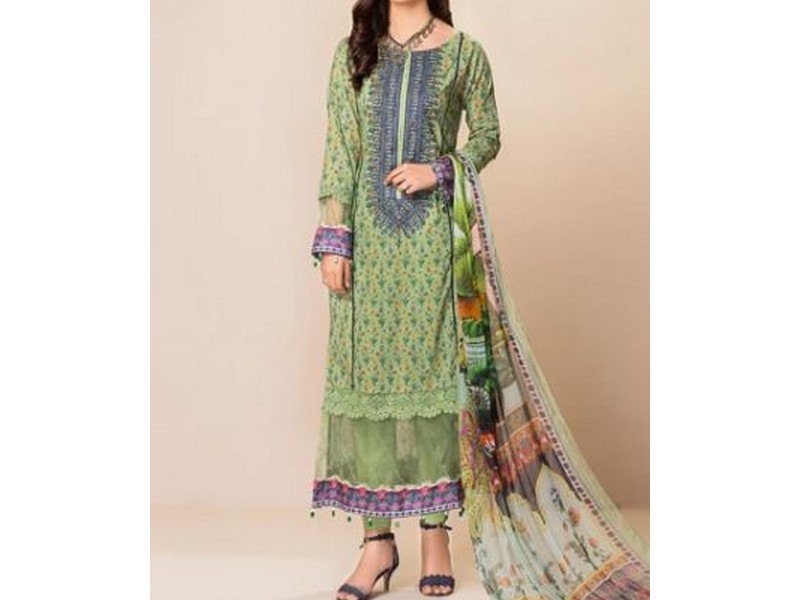 Digital All-Over Chunri Print Lawn Dress with Diamond Dupatta