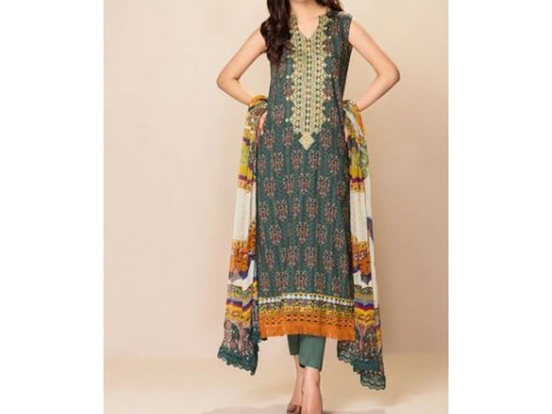 Digital All-Over Chunri Print Lawn Dress with Diamond Dupatta