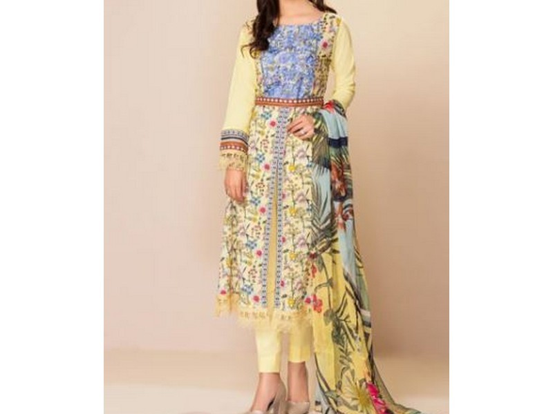 Digital All-Over Chunri Print Lawn Dress with Diamond Dupatta