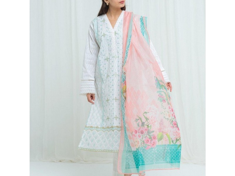 All-Over Print Embroidered Lawn Dress 2024 with Chiffon Dupatta