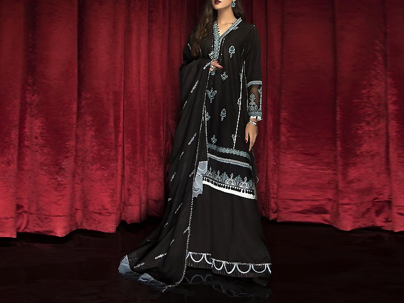 Fancy Embroidered Shamoz Silk Party Wear Dress with Shamoz Silk Trouser