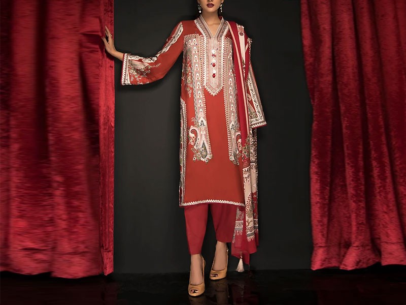 Fancy Embroidered Shamoz Silk Party Wear Dress with Shamoz Silk Trouser