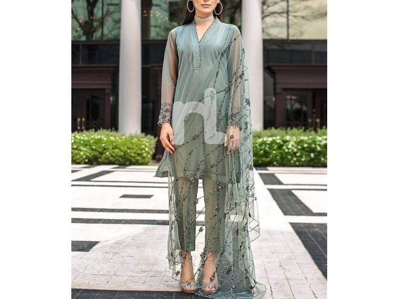 Sequins Embroidered Linen Dress 2022 with Linen Dupatta