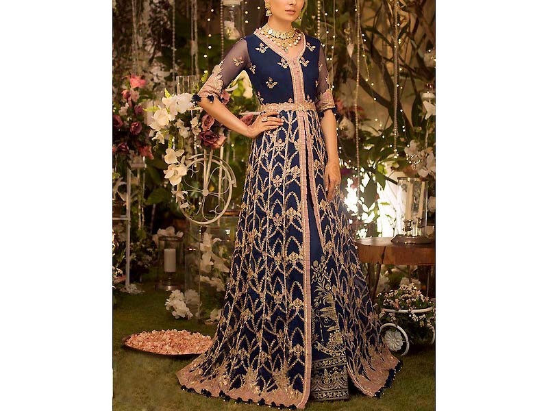 Indian Embroidered Navy Blue Chiffon Saree