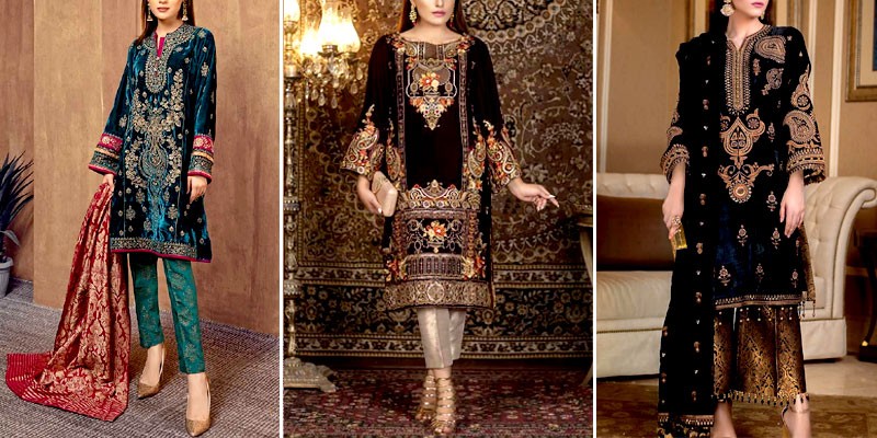 Trendy Pakistani Party Wear Velvet Dresses Designs 2024