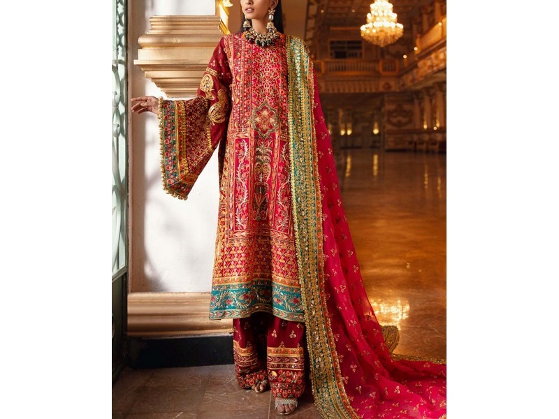 Embroidered Chiffon Wedding Dress 2024 with Embroidered Net Dupatta
