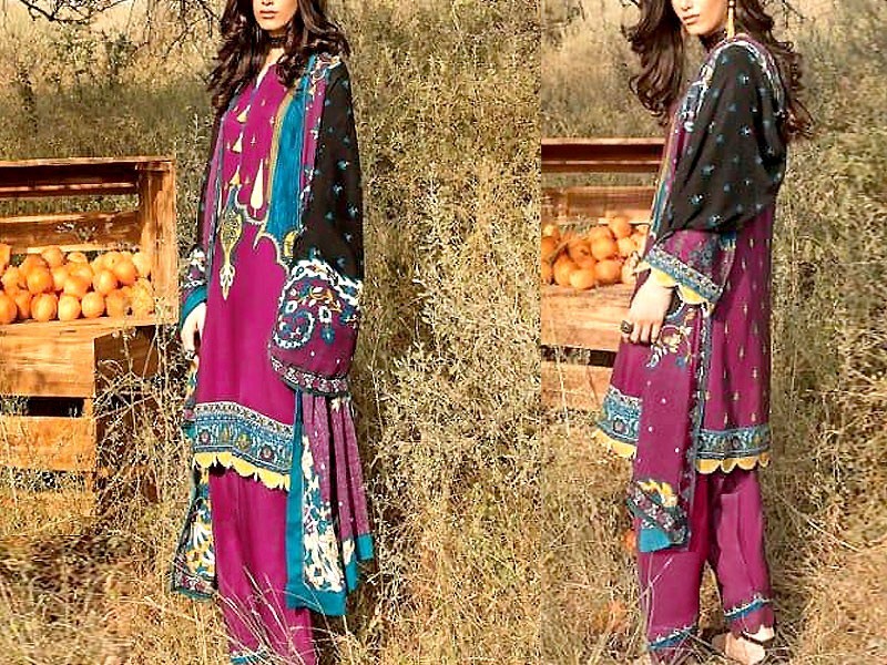 Embroidered Khaddar Dress with Wool Shawl Dupatta