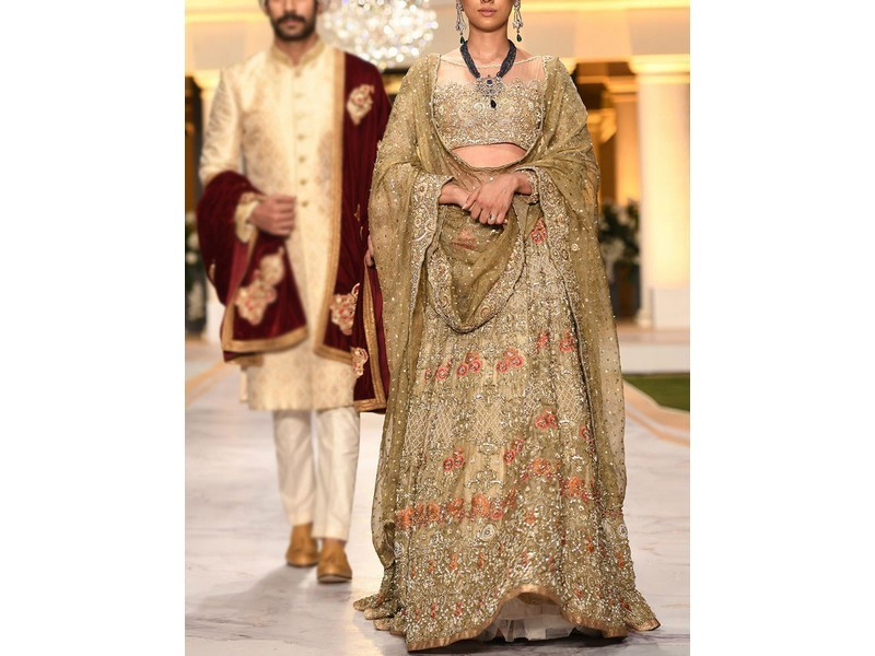 Heavy Embroidered Chiffon Bridal Dress with Embroidered Silk Trouser