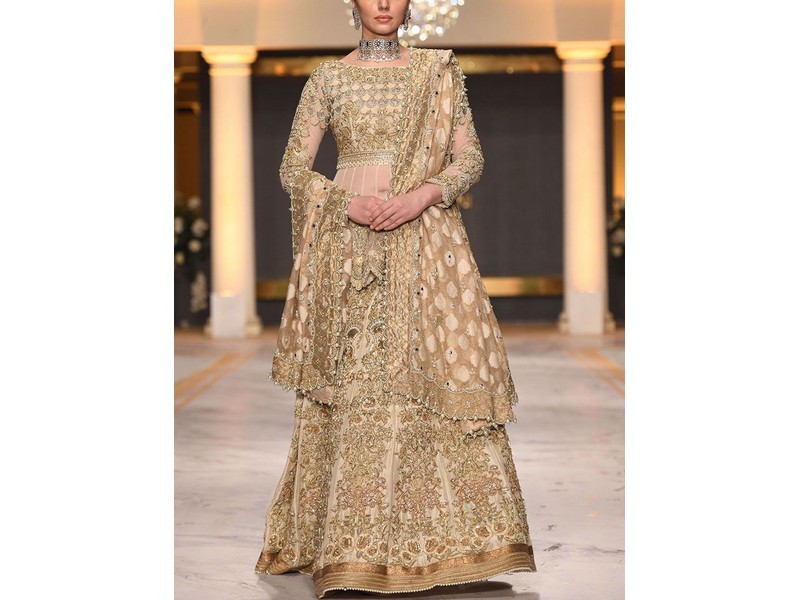 Heavy Embroidered Chiffon Bridal Dress with Embroidered Silk Trouser