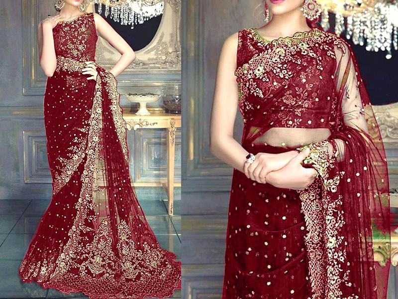 Heavy Embroidered Organza Party Wear Dress 2024