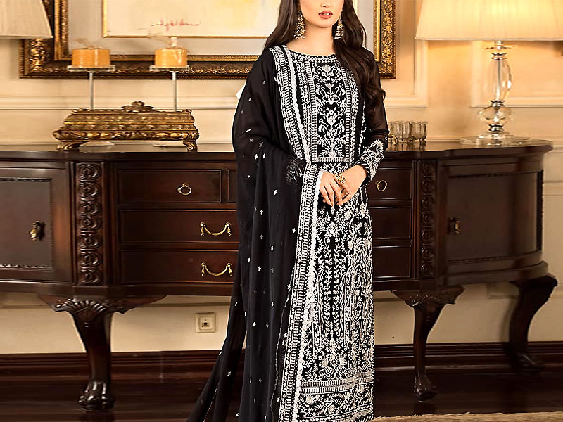 Heavy Embroidered Chiffon Bridal Dress with Embroidered Silk Trouser