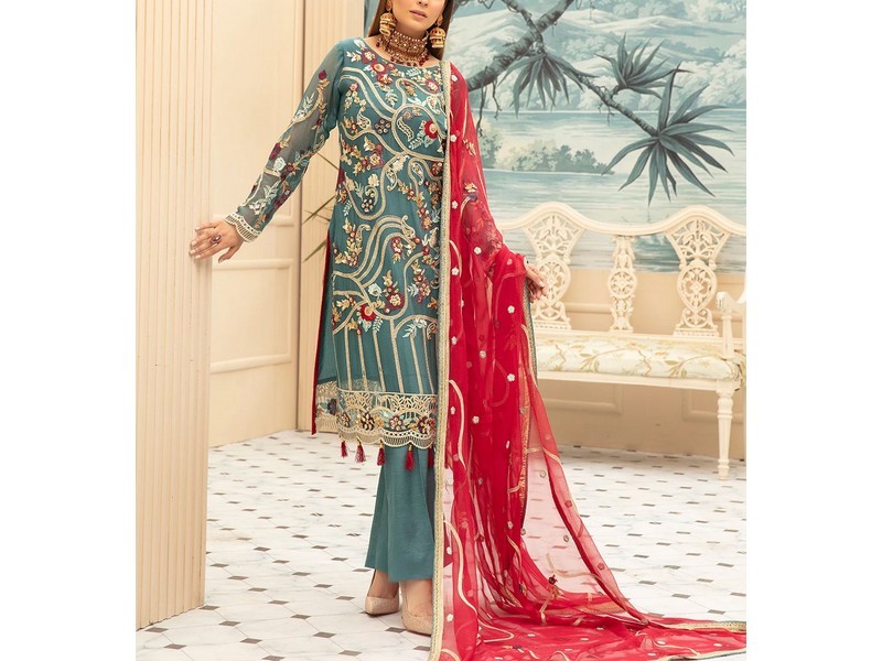 Heavy Embroidered Organza Party Wear Dress 2024