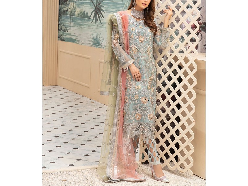 Heavy Embroidered Organza Party Wear Dress 2024