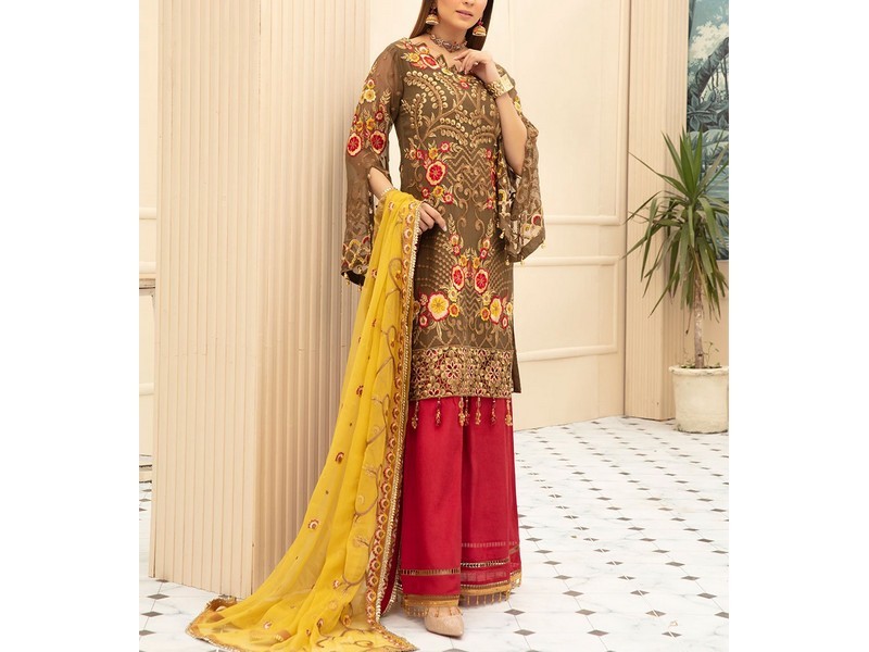 Heavy Embroidered Organza Party Wear Dress 2024