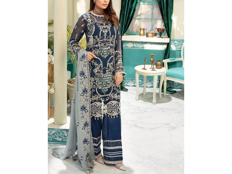 Heavy Embroidered Organza Party Wear Dress 2024