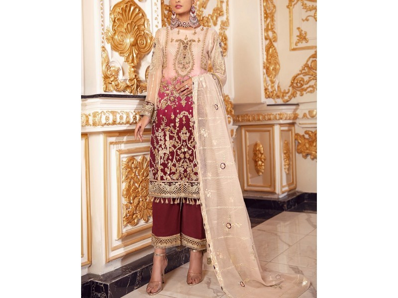 Heavy Embroidered Organza Party Wear Dress 2024