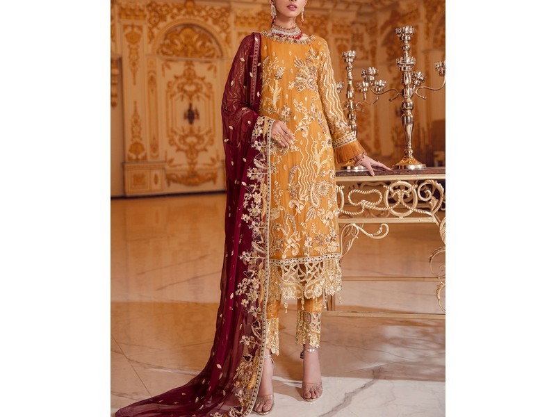 Heavy Embroidered Organza Party Wear Dress 2024