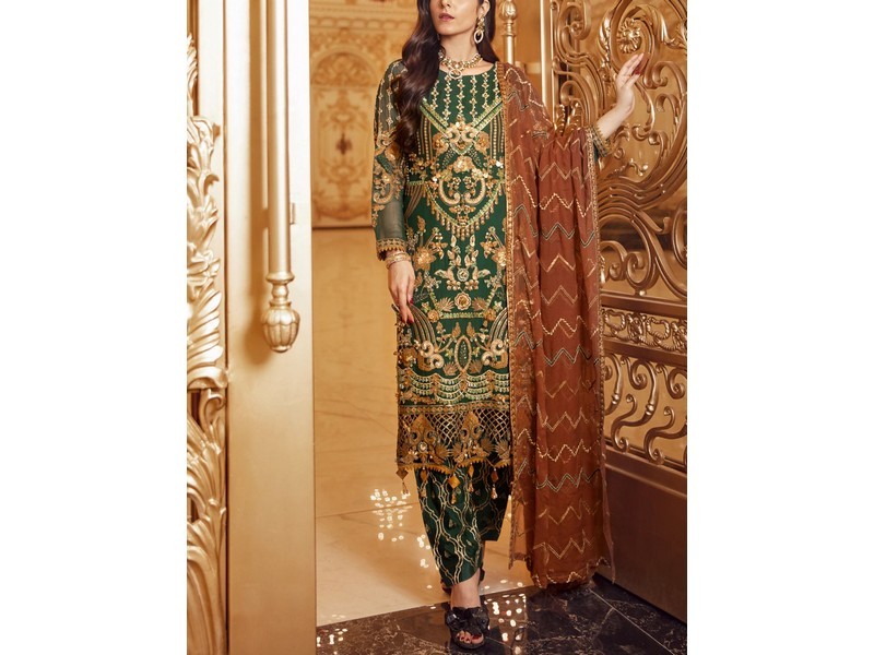 Heavy Embroidered Organza Party Wear Dress 2024