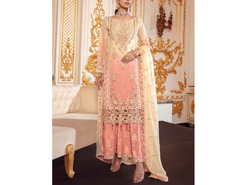 Heavy Embroidered Organza Party Wear Dress 2024