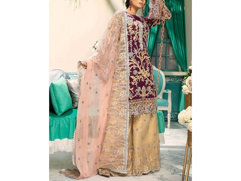 Heavy Embroidered Organza Party Wear Dress 2024