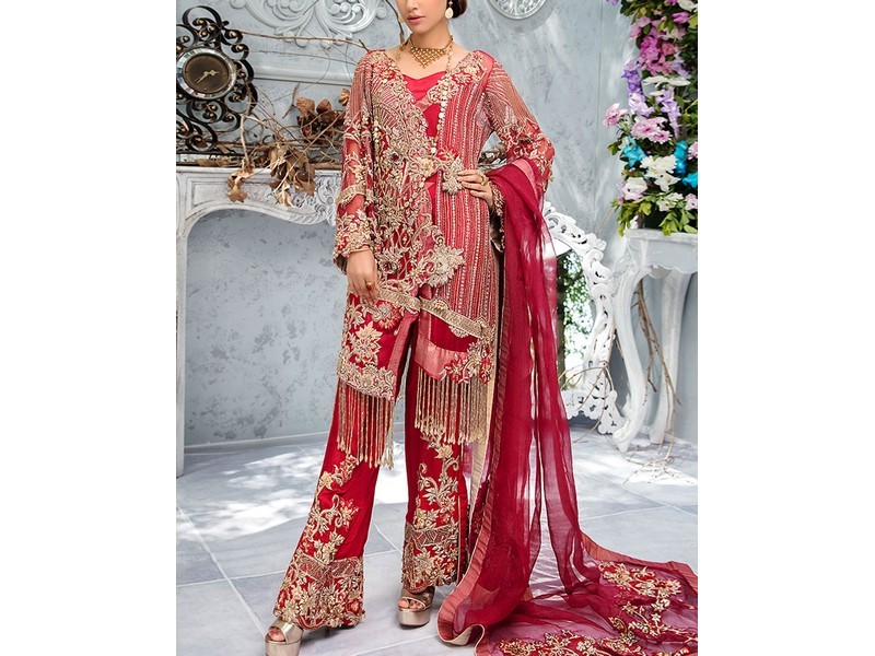 Luxury Heavy Embroidered Net Wedding Dress with Emb. Silk Trouser