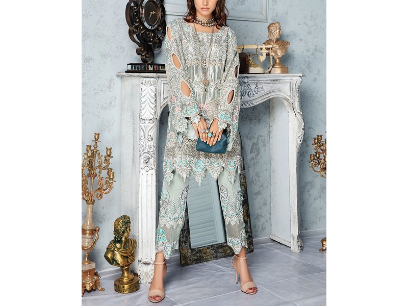 Luxury Heavy Embroidered Net Wedding Dress with Emb. Silk Trouser