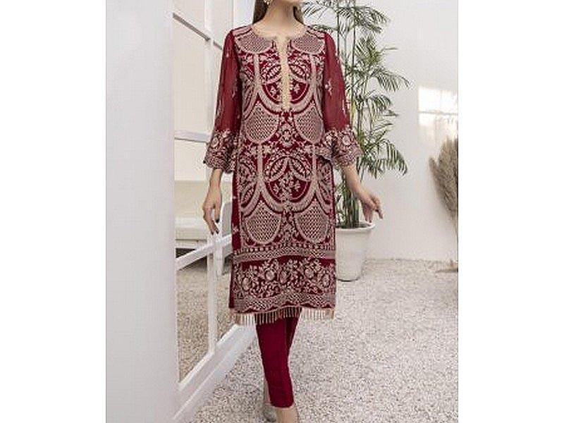 Heavy Embroidered Organza Party Wear Dress 2024