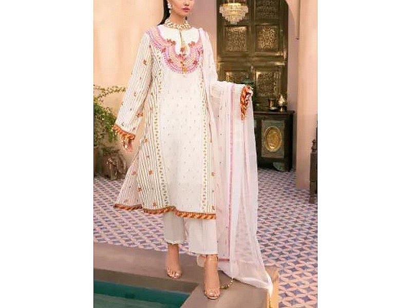 Heavy Embroidered Lawn Dress with Diamond Organza Dupatta