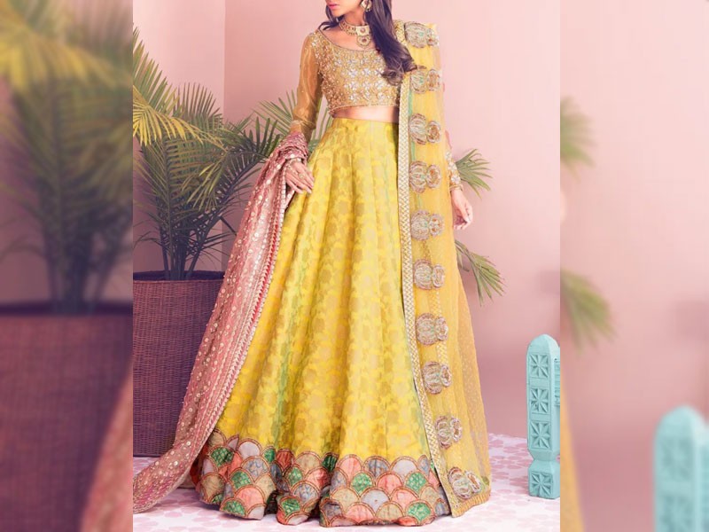 Heavy Embroidered Chiffon Bridal Dress with Embroidered Silk Trouser