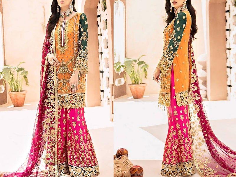 New Stylish Fancy Chiffon Mehndi Dress For Women