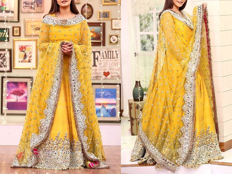 Heavy Embroidered Chiffon Bridal Dress with Embroidered Silk Trouser