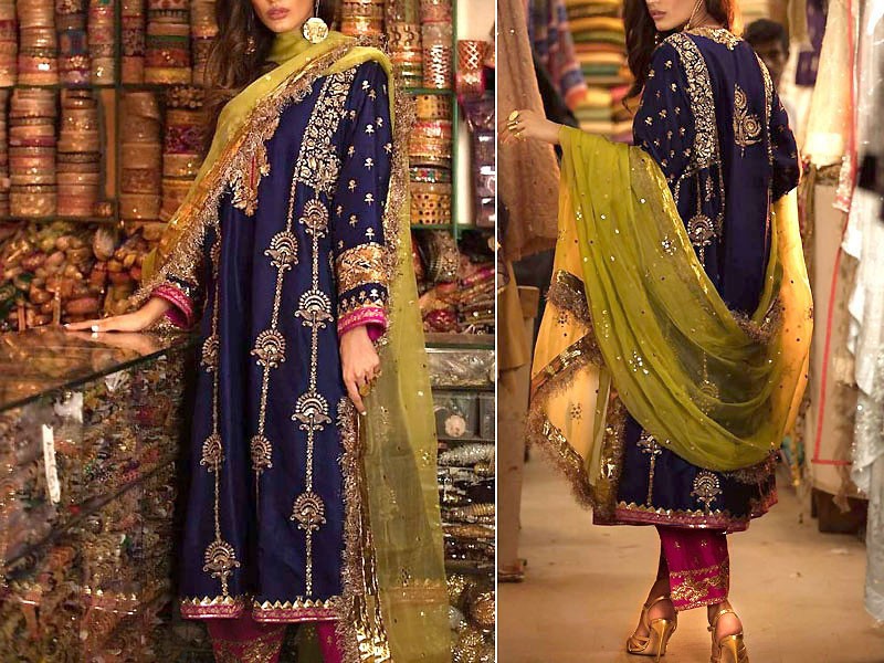 Heavy Embroidered Chiffon Bridal Dress with Embroidered Silk Trouser