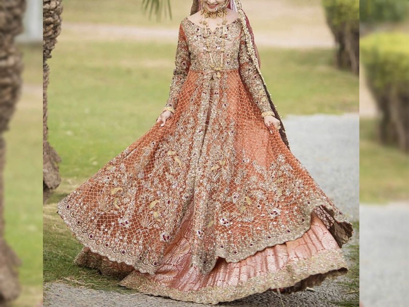 Heavy Embroidered Chiffon Bridal Dress with Embroidered Silk Trouser