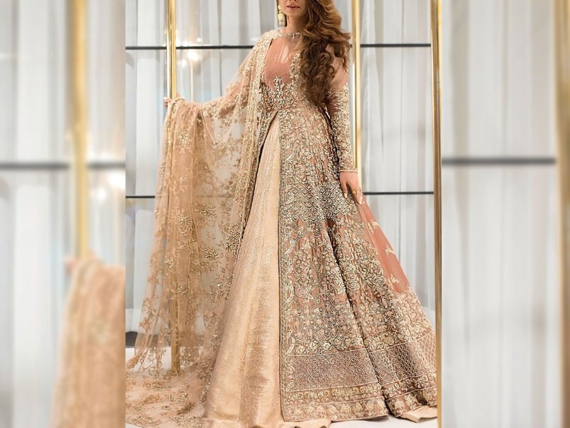 Heavy Embroidered Chiffon Bridal Dress with Embroidered Silk Trouser