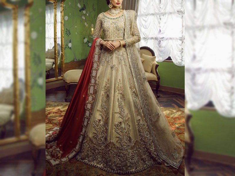 Heavy Embroidered Chiffon Bridal Dress with Embroidered Silk Trouser