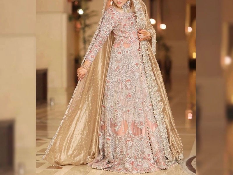 Heavy Embroidered Chiffon Bridal Dress with Embroidered Silk Trouser